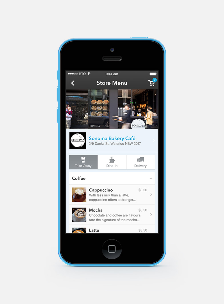05 Scroll through the menu, then tap an item to view and add products.