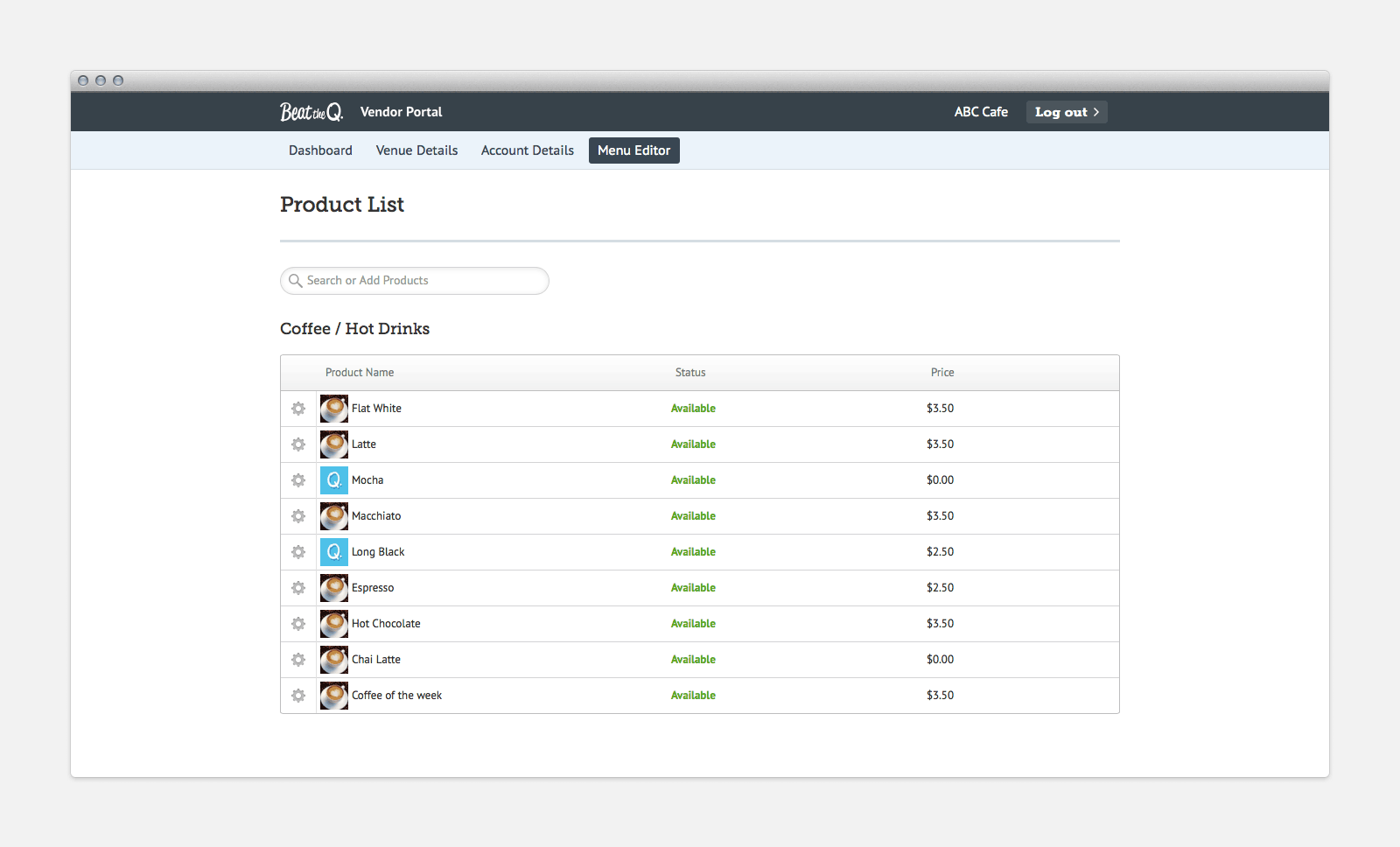 Vendor portal product list. Vendor portal product list.